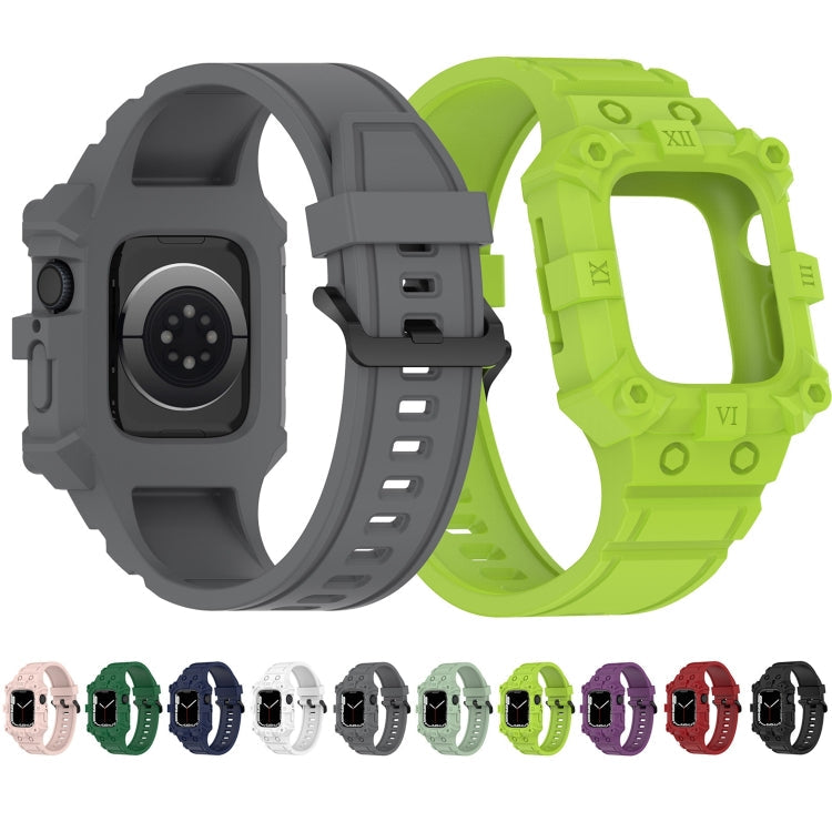 Integrated Silicone Watch Band For Apple Watch Series 8&7 45mm / SE 2&6&SE&5&4 44mm / 3&2&1 42mm(Olive Green)