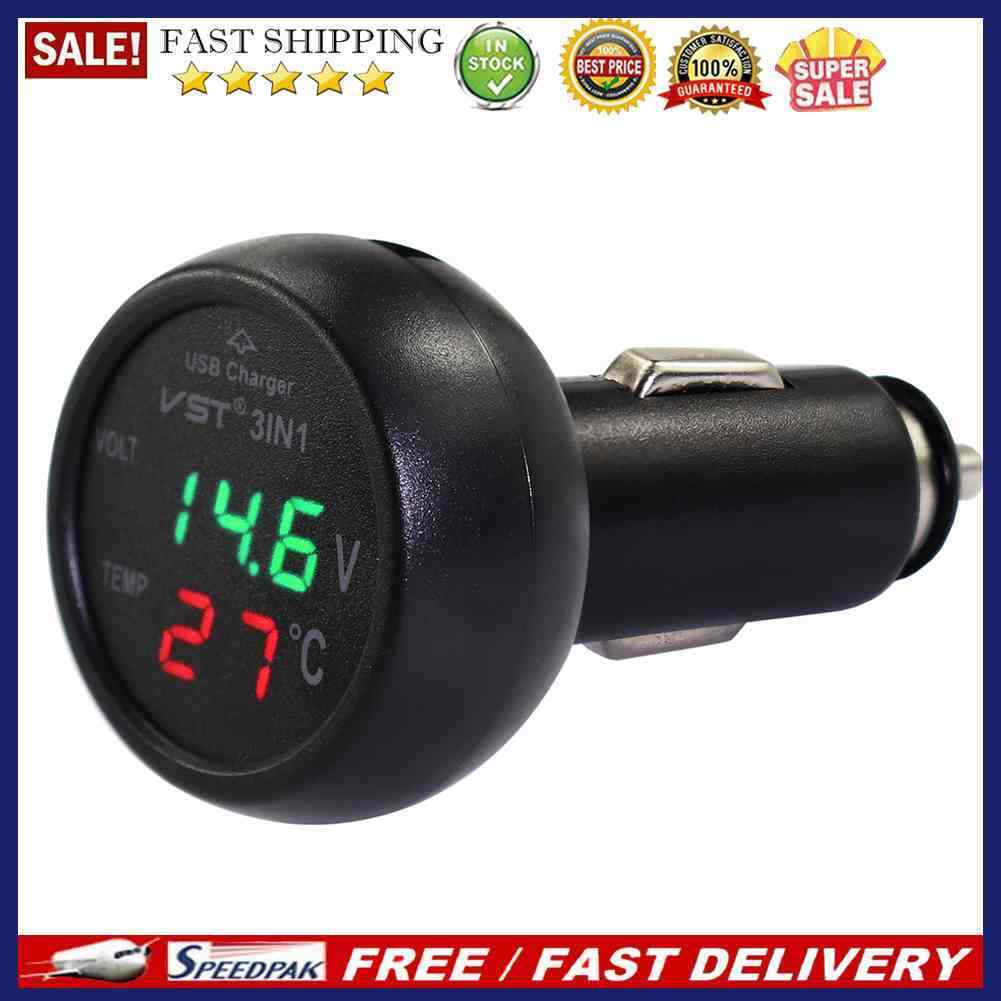 VST B7006 3 in 1 USB Charger for Phone Digital Car Battery Voltage Temp Meter