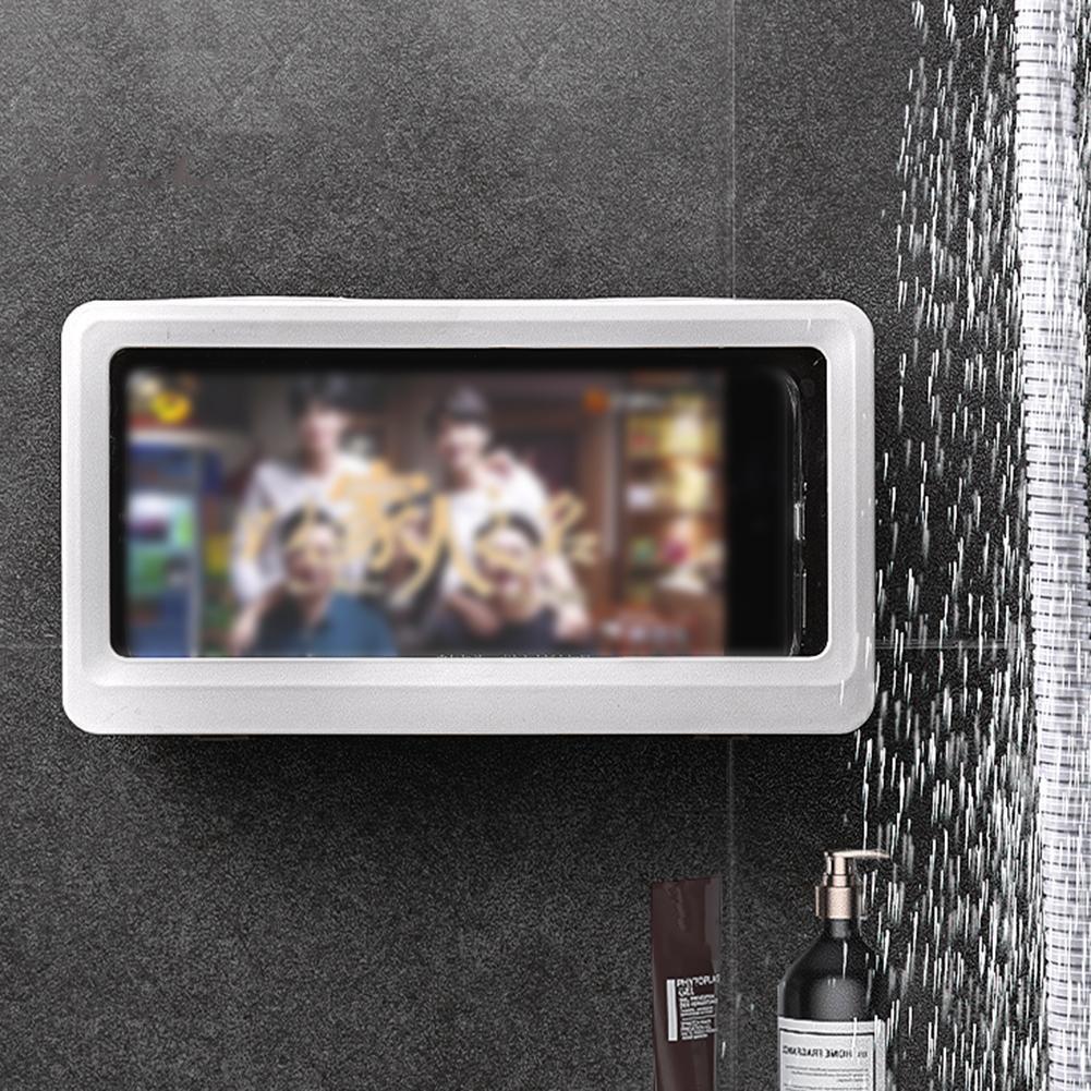 Wall Phone Box Waterproof Touch Screen Phone Holder for Bathroom (White)
