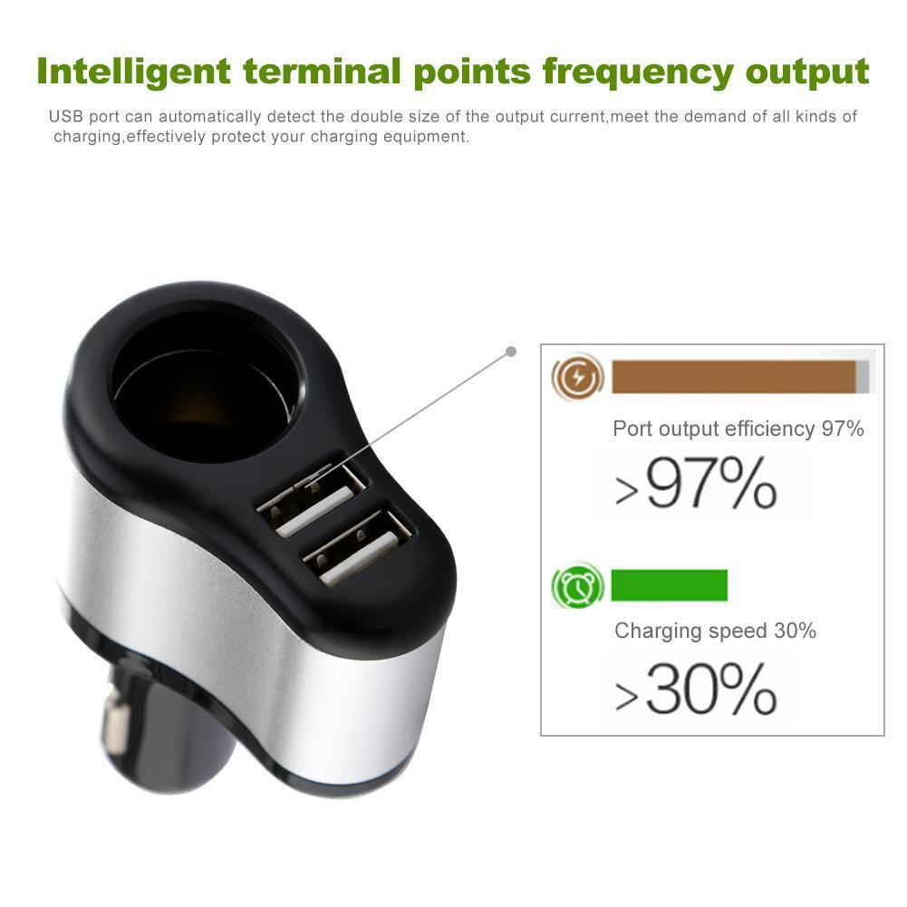 VODOOL usb Car Charger Adapter with 1 Socket Cigarette Lighter and 2 USB Newly