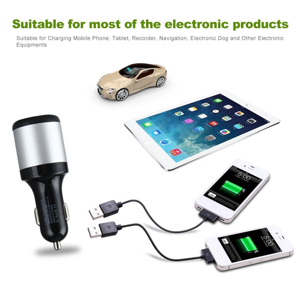 VODOOL usb Car Charger Adapter with 1 Socket Cigarette Lighter and 2 USB #F