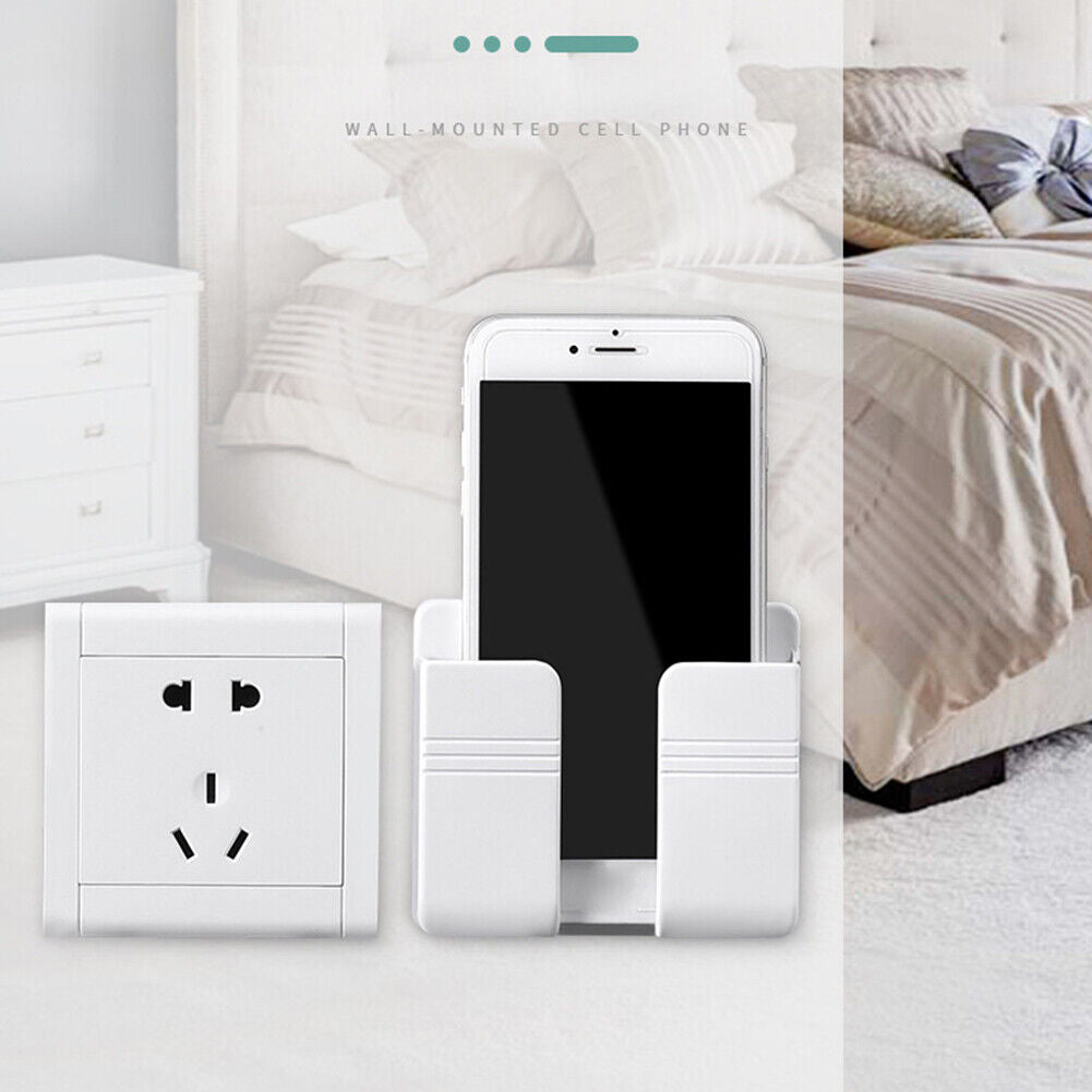 Wall Mounted Mobile Phone Charging Organizer Storage Box Stand Rack (White)