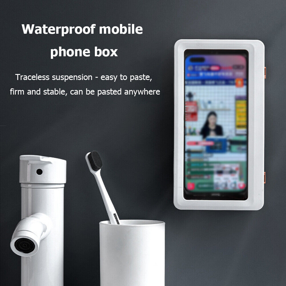 Wall Phone Box Waterproof Touch Screen Phone Holder for Bathroom (White) Newly