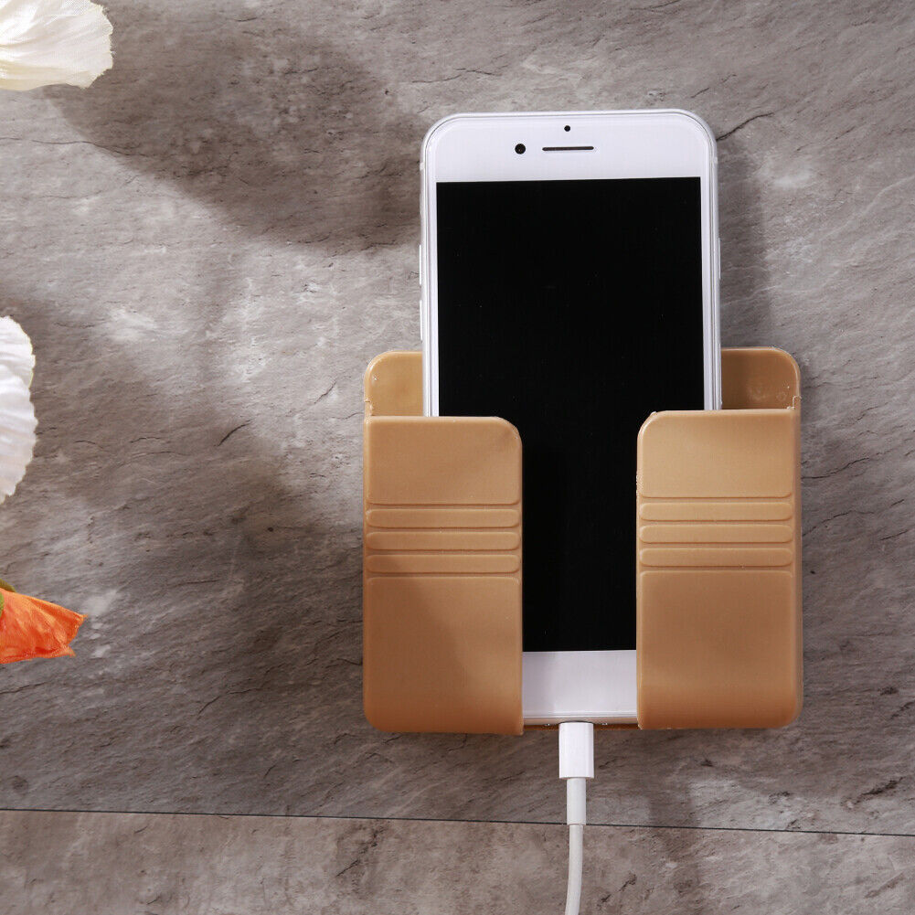 Wall Mounted Phone Charging Organizer Storage Box Stand Rack (Light Yellow)