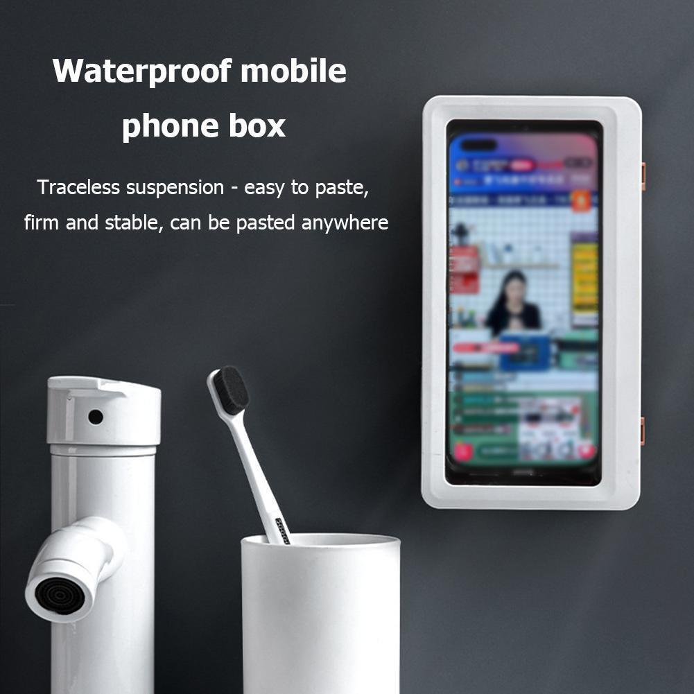 Wall Phone Box Waterproof Touch Screen Phone Holder for Bathroom (White)