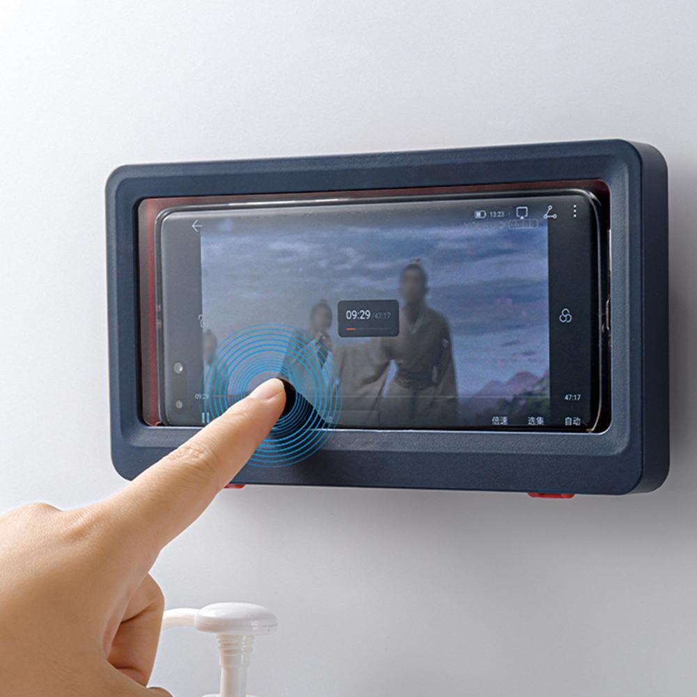 Wall Phone Box Waterproof Touch Screen Phone Holder for Bathroom (White)