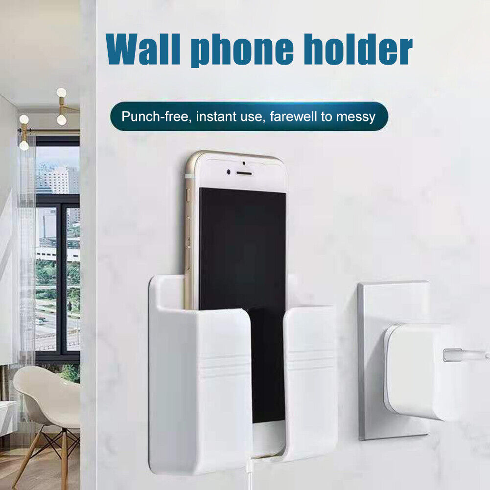 Wall Mounted Mobile Phone Charging Organizer Storage Box Stand Rack (White)
