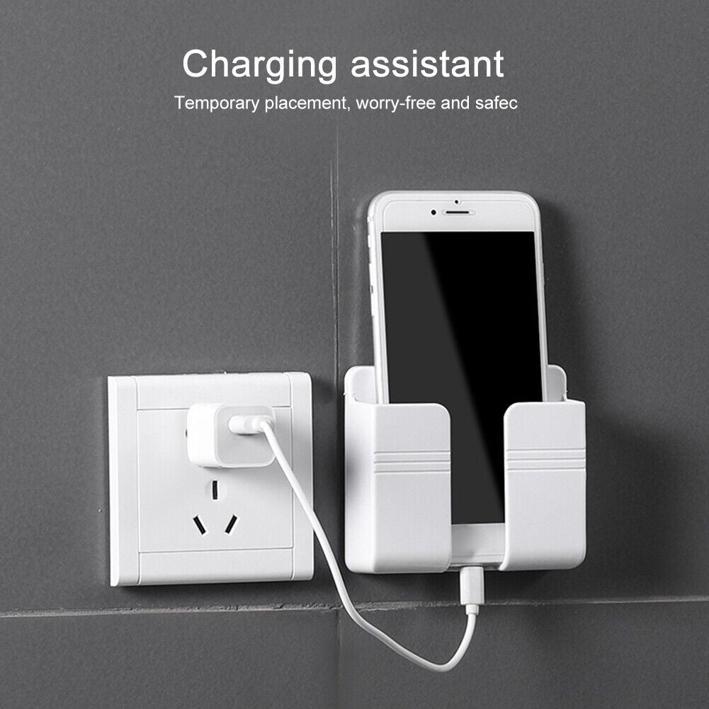 Wall Mounted Mobile Phone Charging Organizer Storage Box Stand Rack (White)